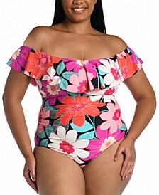 Off-The-Shoulder Ruffled One-Piece Swimsuit