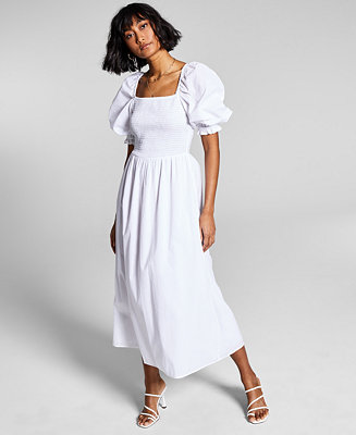 And Now This Women's Cotton Smocked Puffed Sleeve Midi Dress - Macy's