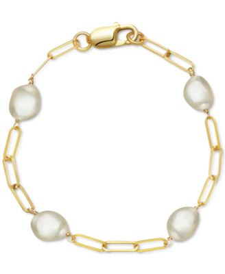 Macy's - Cultured Freshwater Baroque Pearl (9mm) Paperclip Link Bracelet