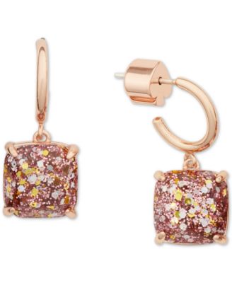 kate spade new york - Square Glitter Stone Charm Huggie Hoop Earrings