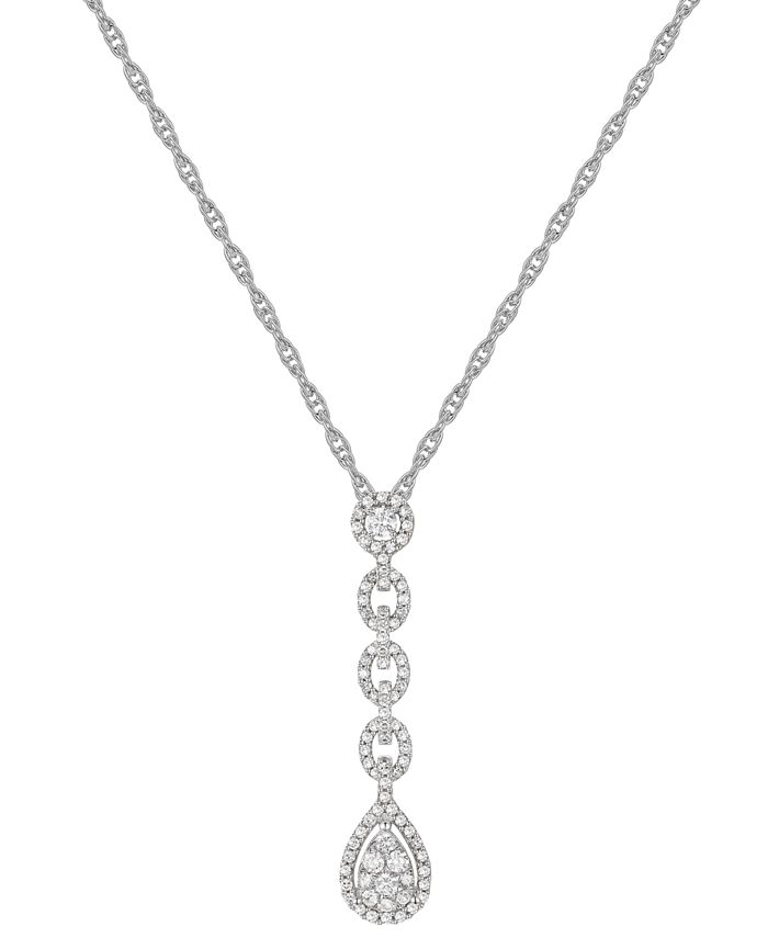 Macy's - Diamond Teardrop Cluster 18" Lariat Necklace (1/2 ct. t.w.) in 14k White Gold