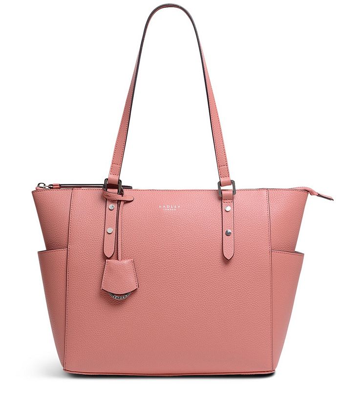 Macy's Women Pink Large Pebble Leather Shoulder Handbag Tote Purse Bag 