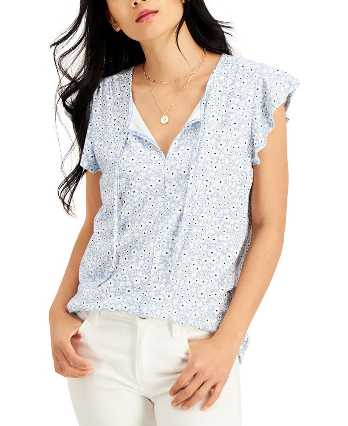 Style Co Daisy Print Flutter Sleeve Top Created for Macy s Macy s