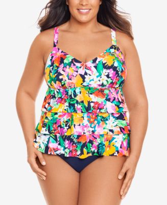 Swim Solutions Plus Size Tummy-Control Handkerchief One-Piece Fauxkini  Swimsuit, Created for Macy's - Macy's