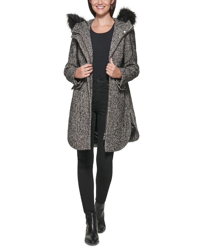 Calvin Klein Women's FauxFurTrim Hooded Walker Coat & Reviews Coats