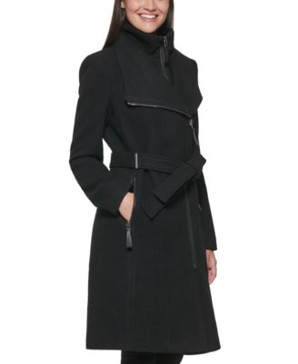 calvin klein petite asymmetrical belted wrap coat