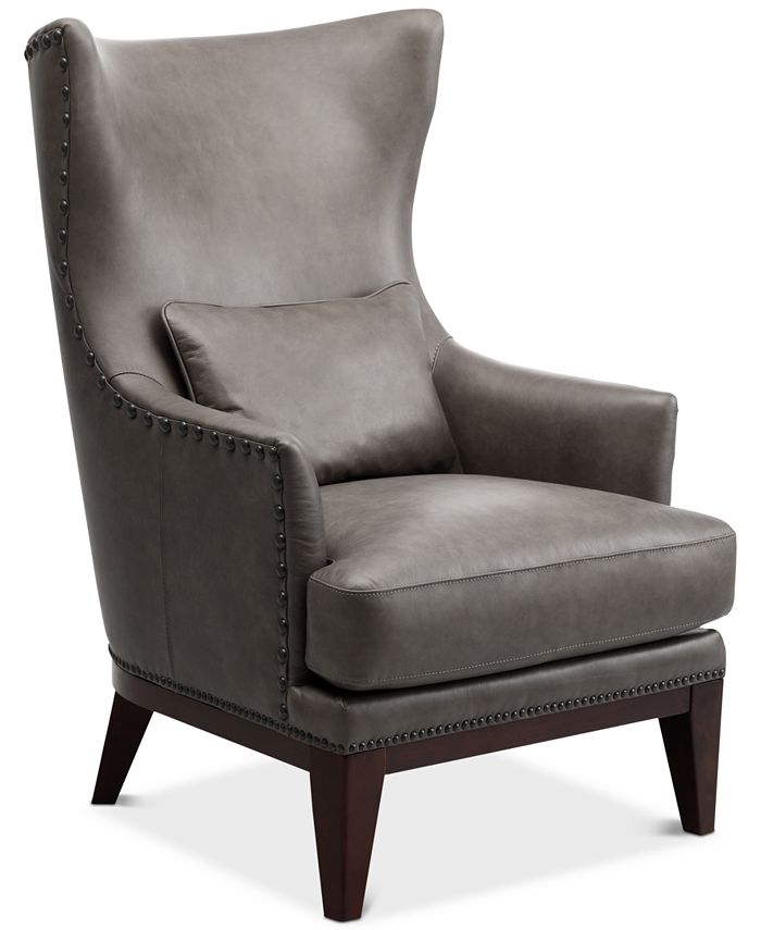 Furniture Genevie 30" Leather Chair and Ottoman, Created for Macy's