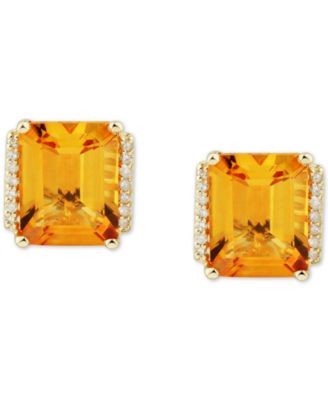 Citrine (4-1/3 ct. t.w.) & Diamond (1/10 ct. t.w.) Stud Earrings in 14k Gold