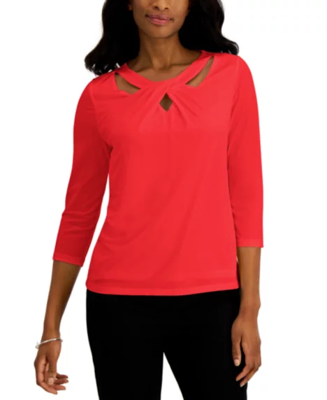 Petite Twist-Neck Top - Fire Red