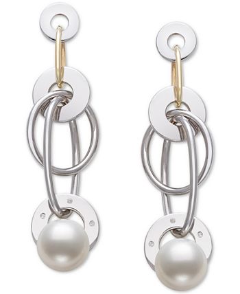 Belle de Mer - Cultured Freshwater Pearl (8mm) & Diamond Accent Multiring Drop Earrings in 14k Gold & Sterling Silver