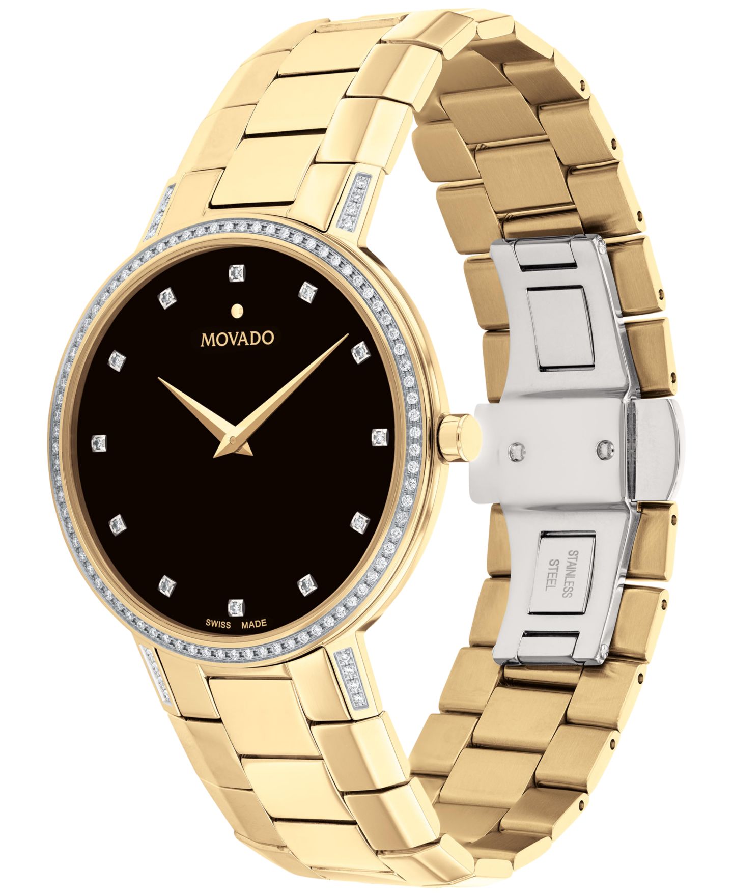 Мужские часы Movado Faceto Swiss Diamond (3/8 ct. t.w.) Gold-Tone PVD Bracelet Watch 39mm — фото 2