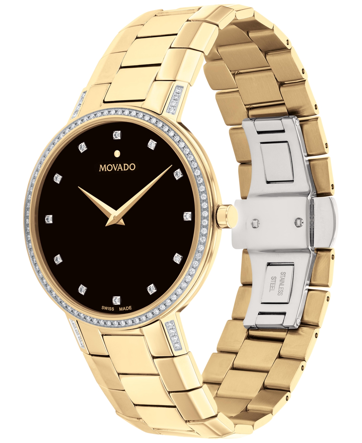 Shop Movado Faceto Men's Swiss Diamond (3/8 Ct. T.w.) Gold-tone Pvd Bracelet Watch 39mm