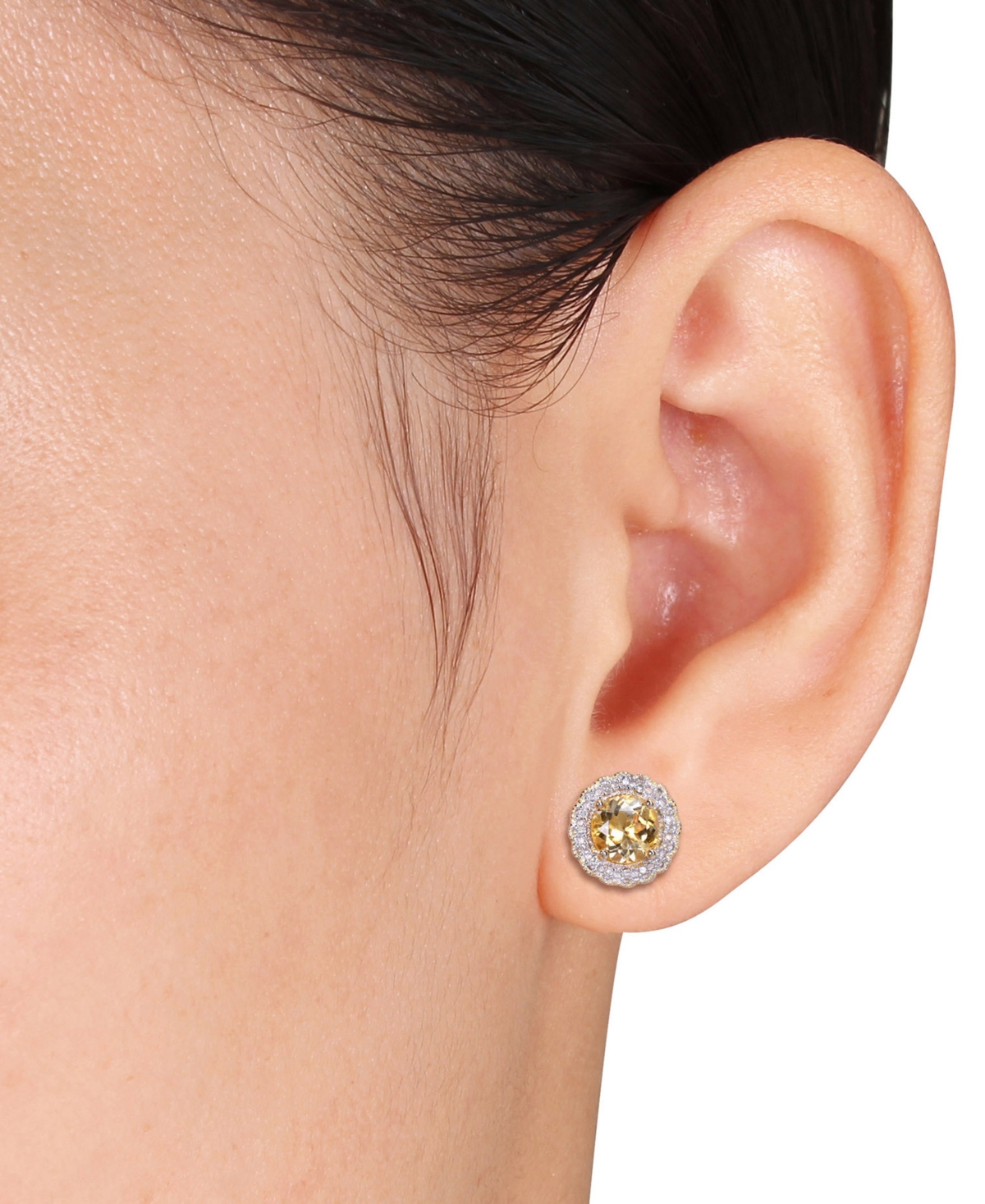 (1-1/2 ct. t.w.) & Diamond (1/10 ct. t.w.) Halo Stud Earrings in 18k Gold-Plated Sterling Silver - Citrine