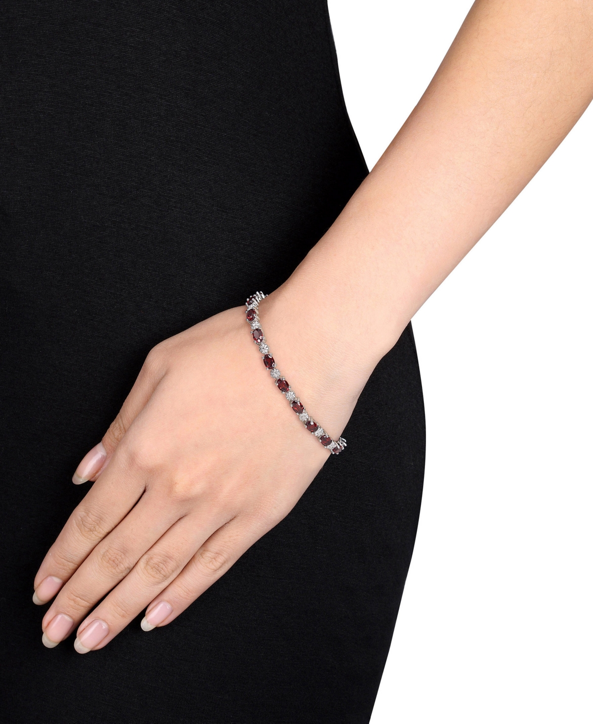 (9-7/8 ct. t.w.) & Diamond Accent Link Bracelet in Sterling Silver (Also in Peridot) - Garnet