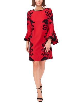 MSK Velvet-Floral-Print Bell-Sleeve Dress & Reviews - Dresses - Women ...