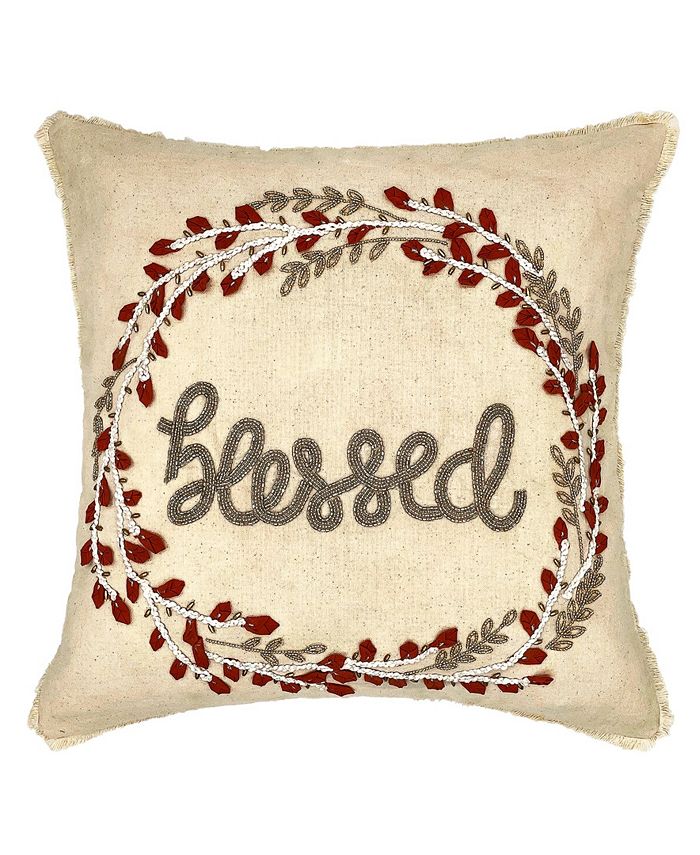 Mod Lifestyles Blessed Wreathe Embroidery Pillow, 18