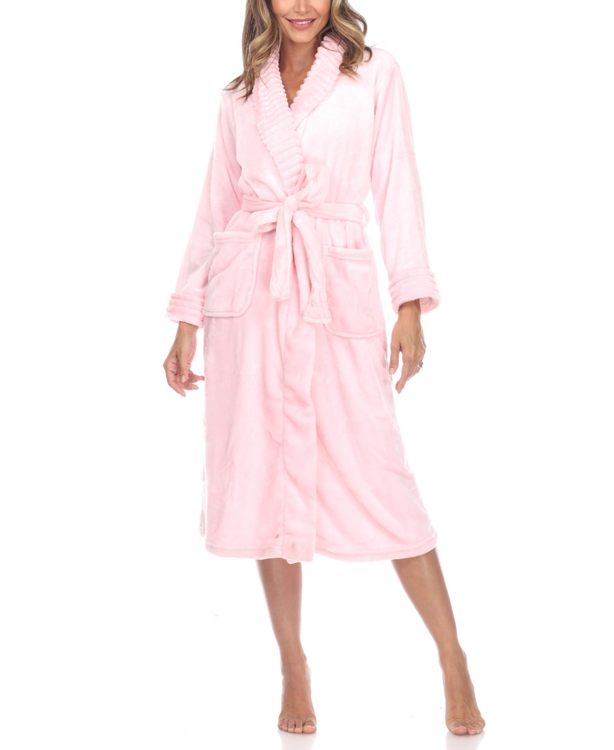 Shop White Mark Plus Size Cozy Loungewear Belted Robe In Pink