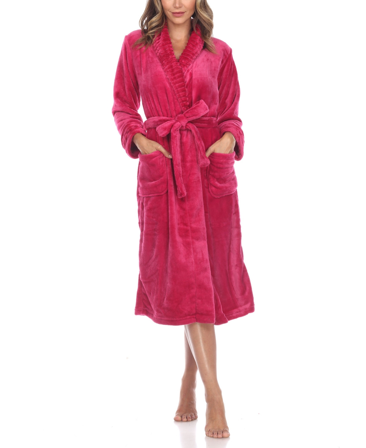 Shop White Mark Plus Size Cozy Loungewear Belted Robe In Burgundy