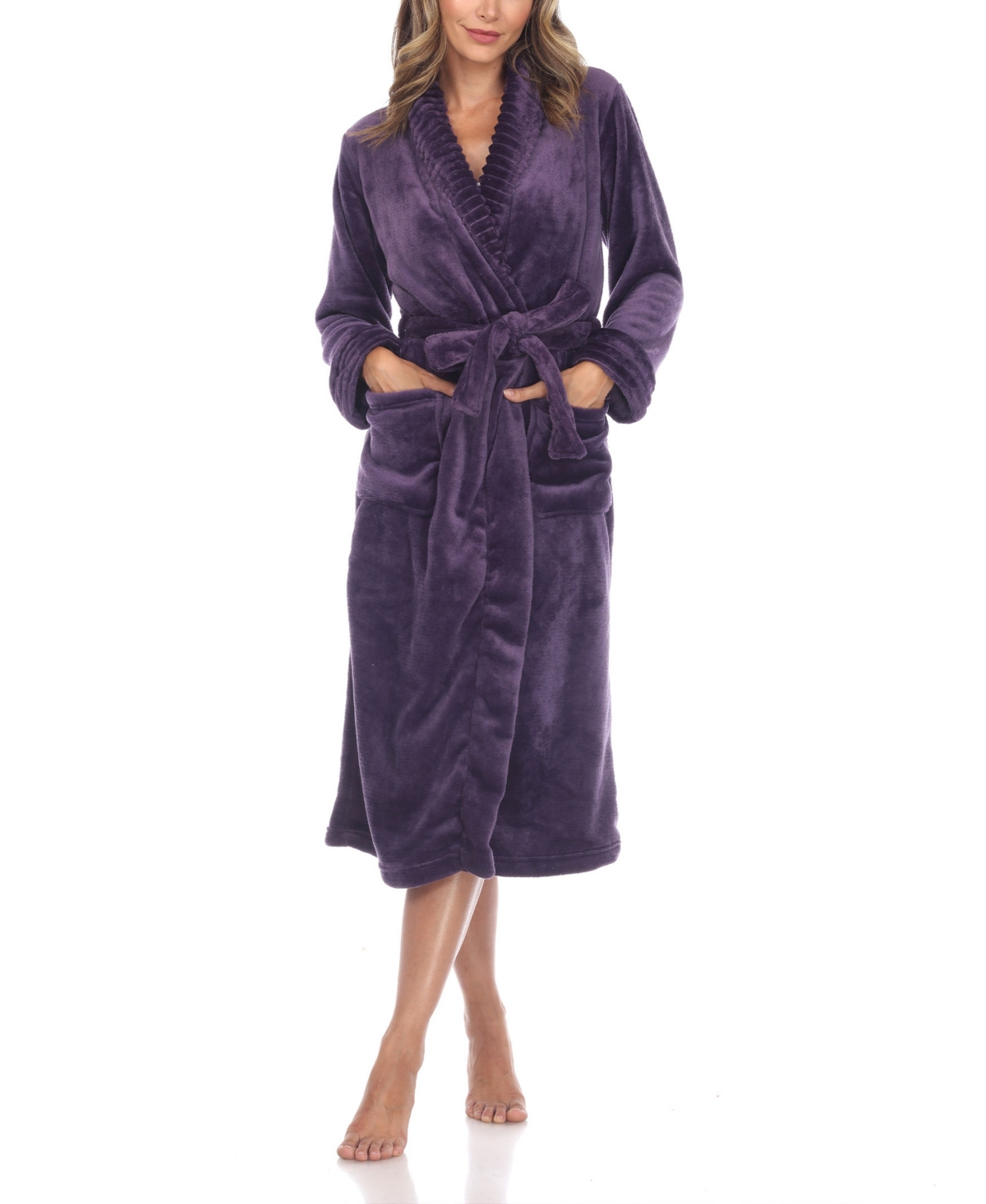 Shop White Mark Plus Size Cozy Loungewear Belted Robe In Purple