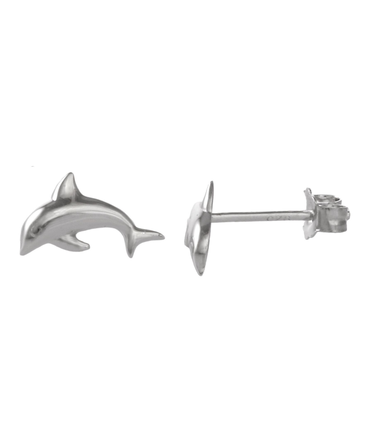 Women's Sterling Silver Dolphin Stud Earrings with Crystal Stone Accent - Silver-Tone
