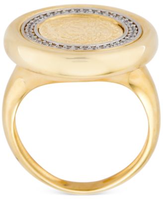 Diamond Coin Statement Ring (1/4 ct. t.w.) in 14k Gold-Plated Sterling Silver