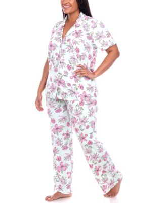 Plus Size Short Sleeve Pants Tropical Pajama Set, 2-Piece