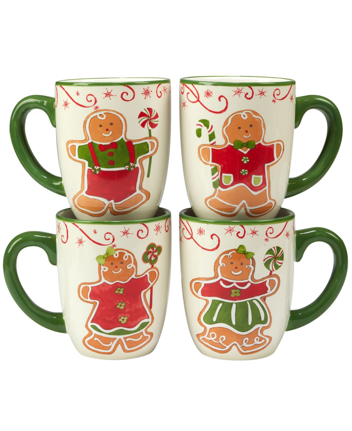 Certified International Holiday Magic Gingerbread 4 Piece Mug Set In Red,green,white