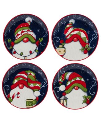 Holiday Magic Gnomes 4 Piece Canape Plate Set