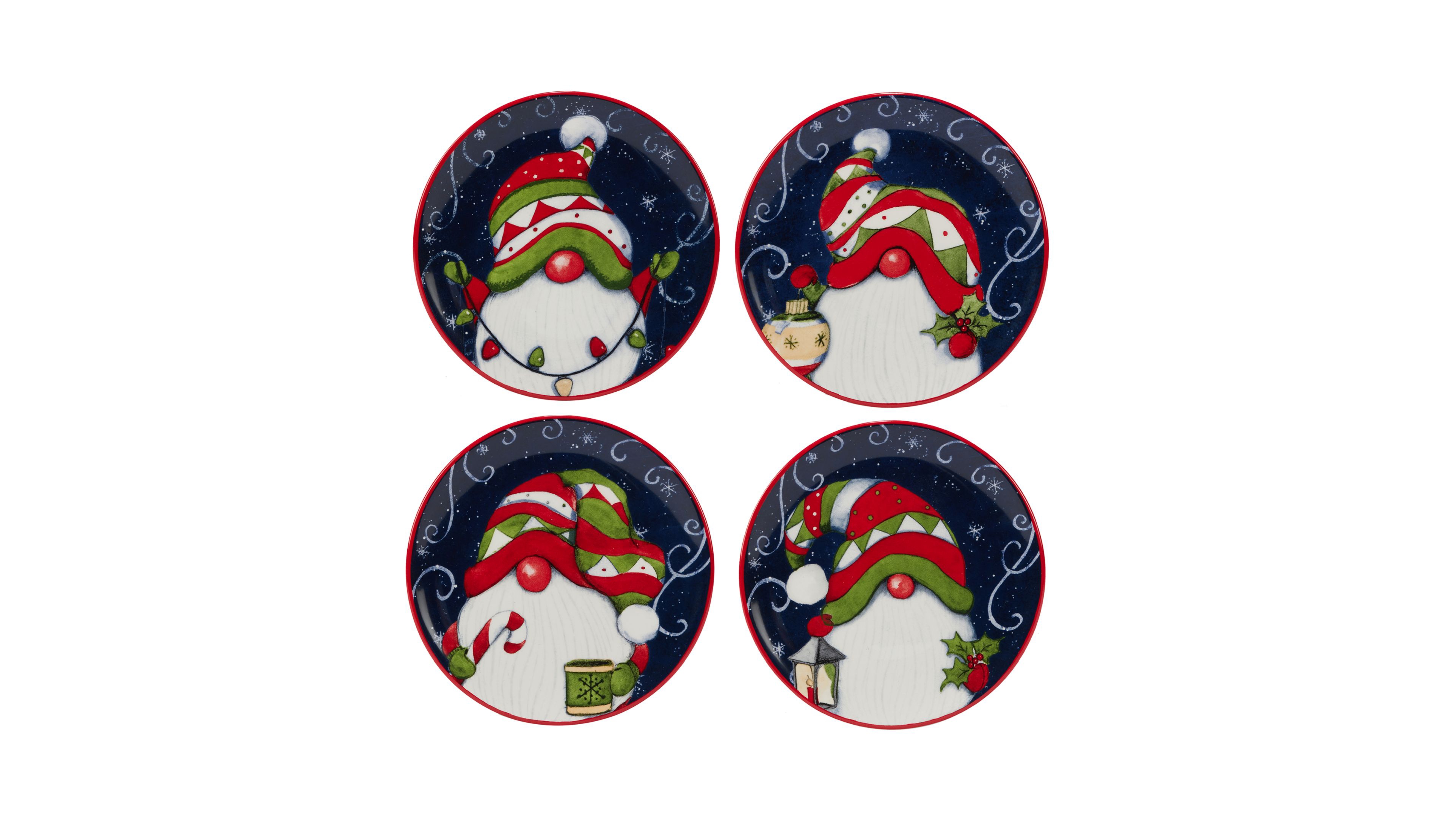 Holiday Magic Gnomes 4 Piece Canape Plate Set
