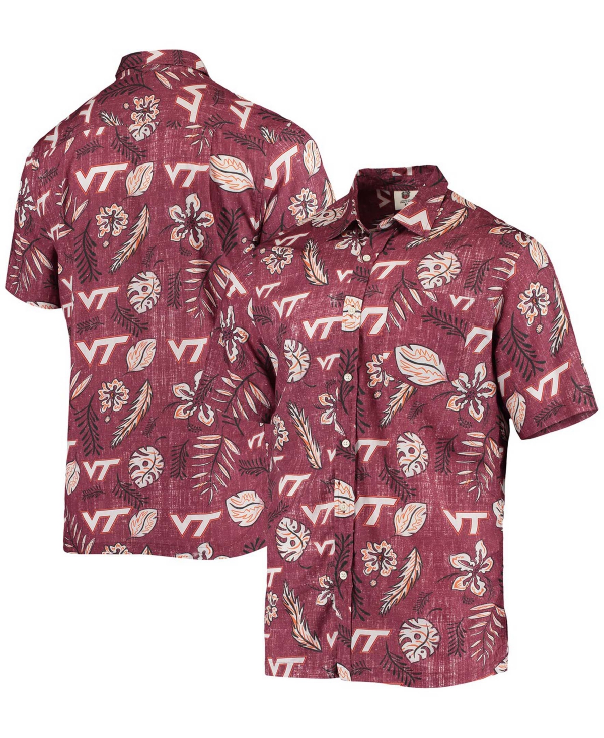 WES & WILLY MEN'S MAROON VIRGINIA TECH HOKIES VINTAGE-LIKE FLORAL BUTTON-UP SHIRT