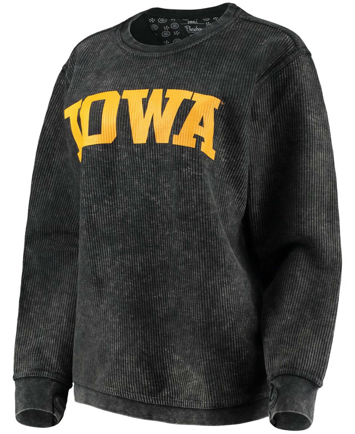 Women'sIowa Hawkeyes Comfy Cord Vintage-Like Wash Basic Arch Pullover Sweatshirt - Black