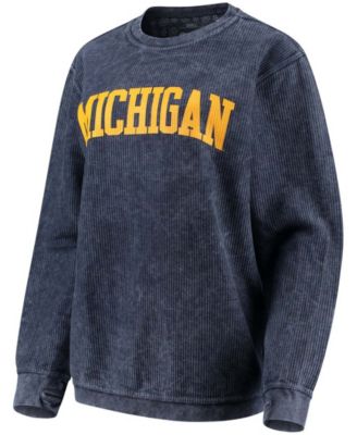 Women's Navy Michigan Wolverines Comfy Cord Vintage-Like Wash Basic Arch Pullover Sweatshirt