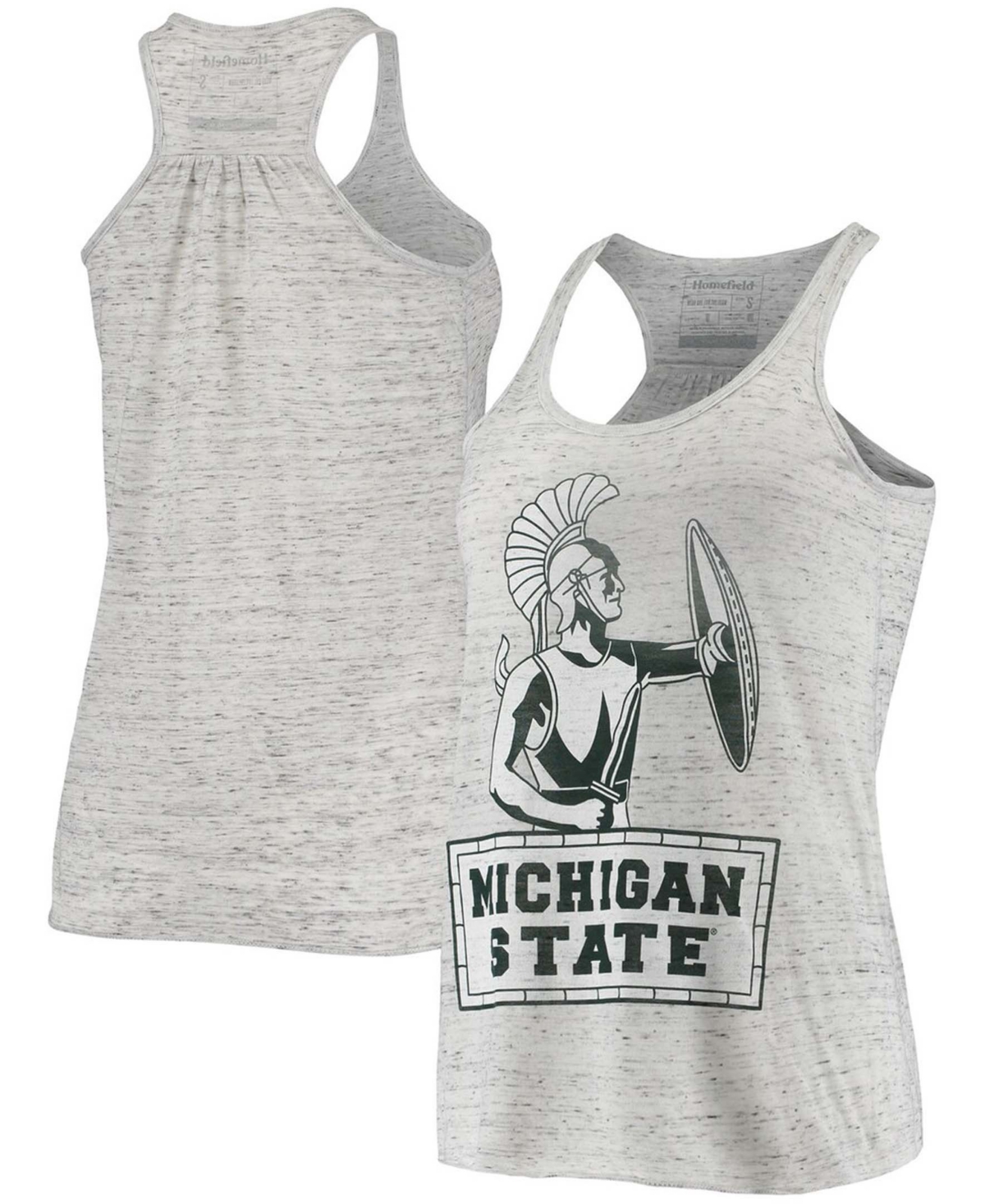 Home Fields Inc. Women's Ash Michigan State Spartans Vintage-Like Shield Racerback Slub Tank Top