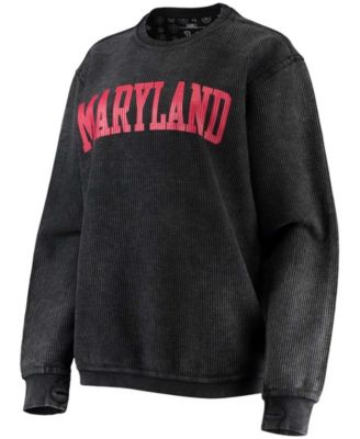 Women's Black Maryland Terrapins Comfy Cord Vintage-Like Wash Basic Arch Pullover Sweatshirt