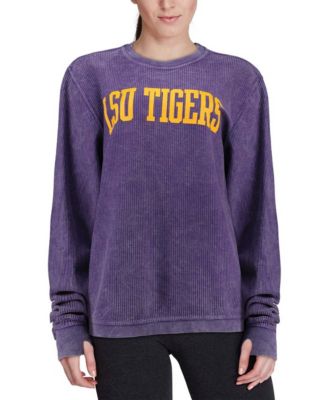Women's Purple LSU Tigers Comfy Cord Vintage-Like Wash Basic Arch Pullover Sweatshirt