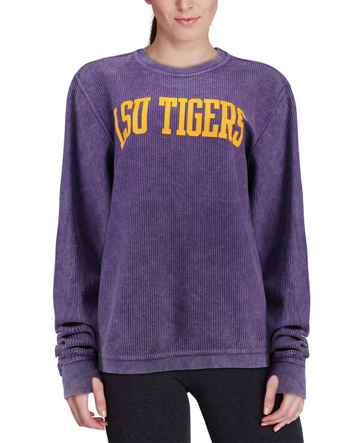 Women'sLsu Tigers Comfy Cord Vintage-Like Wash Basic Arch Pullover Sweatshirt - Purple