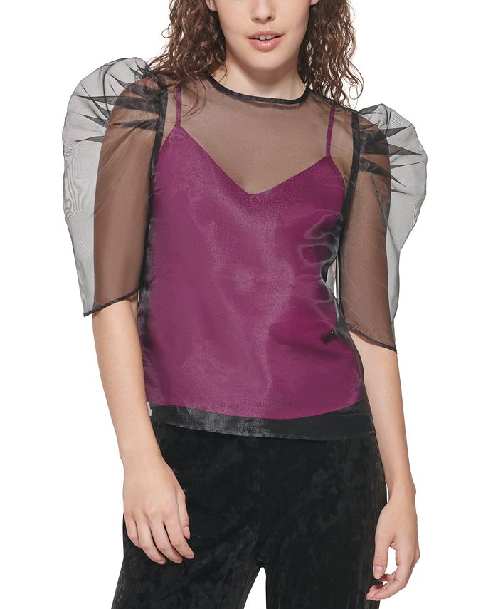 Sheer Overlay Top with Camisole