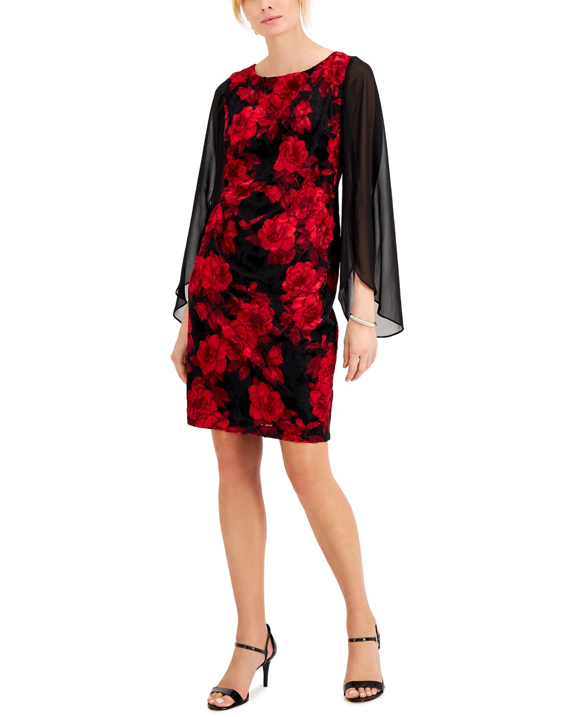 Connected Sheersleeve Floralprint Sheath Dress In Red ModeSens