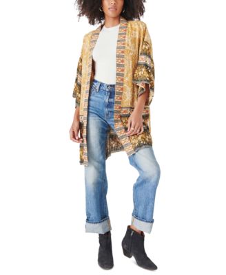 Lucky Brand - Border-Print Belted Kimono Sweater