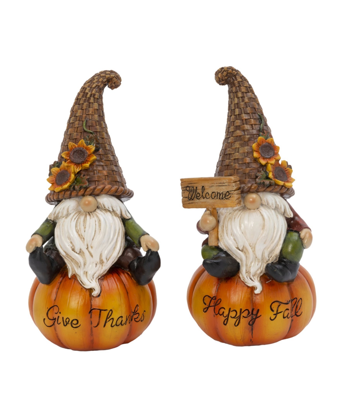 8.8" Harvest Gnomes Sitting on Pumpkins Set, 2 Pieces - Multicolor