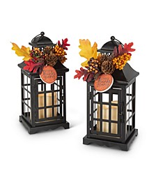 10.5" Lanterns with Battery Operated LED Candles and Floral Accents Set, 2 Pieces