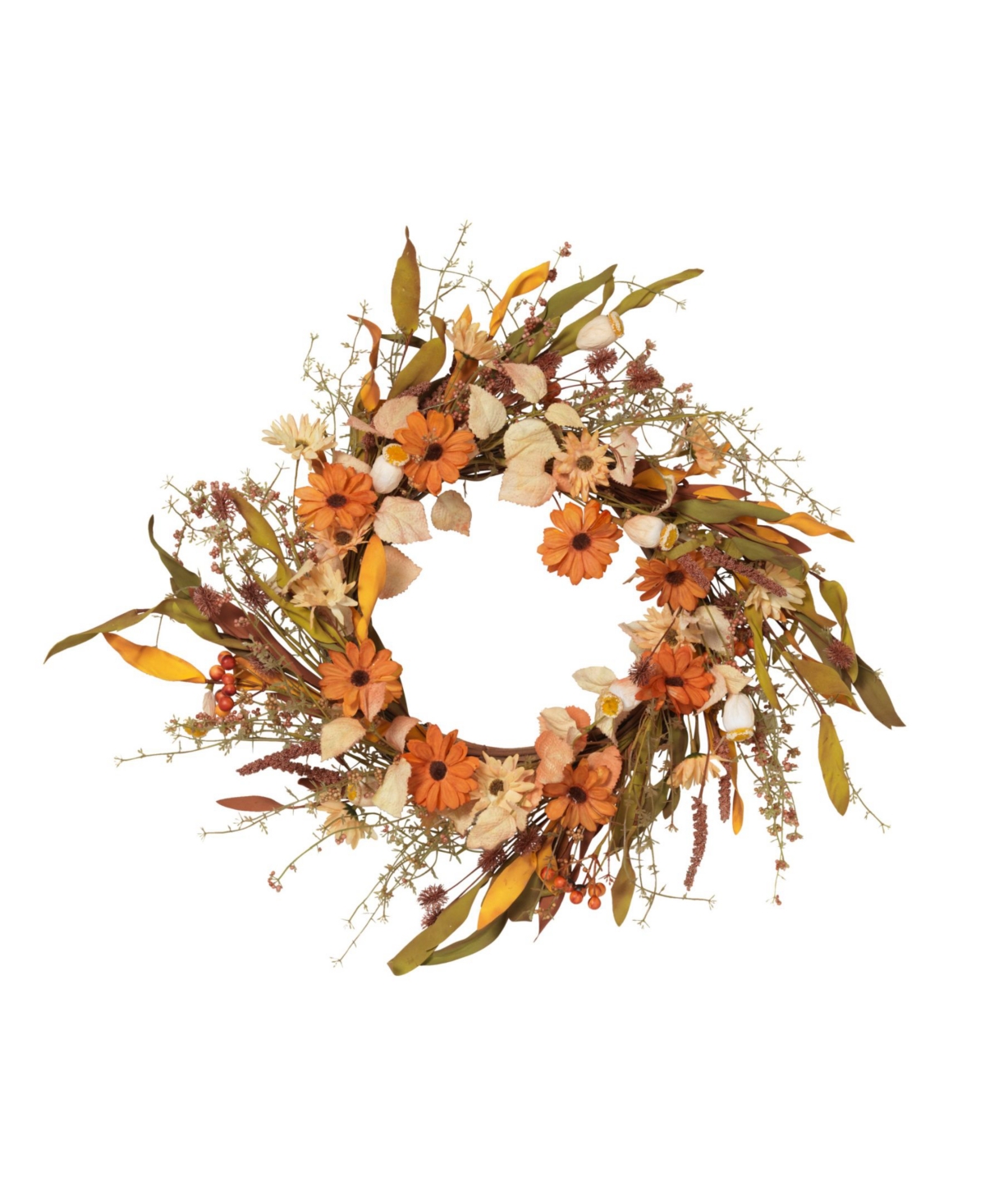 Harvest Wreath with Fall Flowers and Berries, 22" - Multicolor