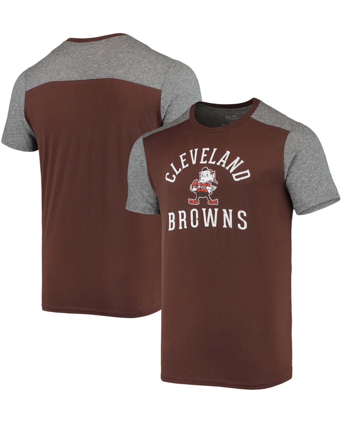 Majestic Men's Brown, Heathered Gray Cleveland Browns Gridiron Classics Field Goal Slub T-shirt In Brown,heathered Gray