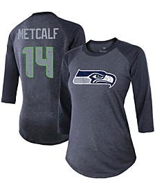 Women's DK Metcalf College Navy Seattle Seahawks Team Player Name Number Tri-Blend Raglan 3/4 Sleeve T-shirt