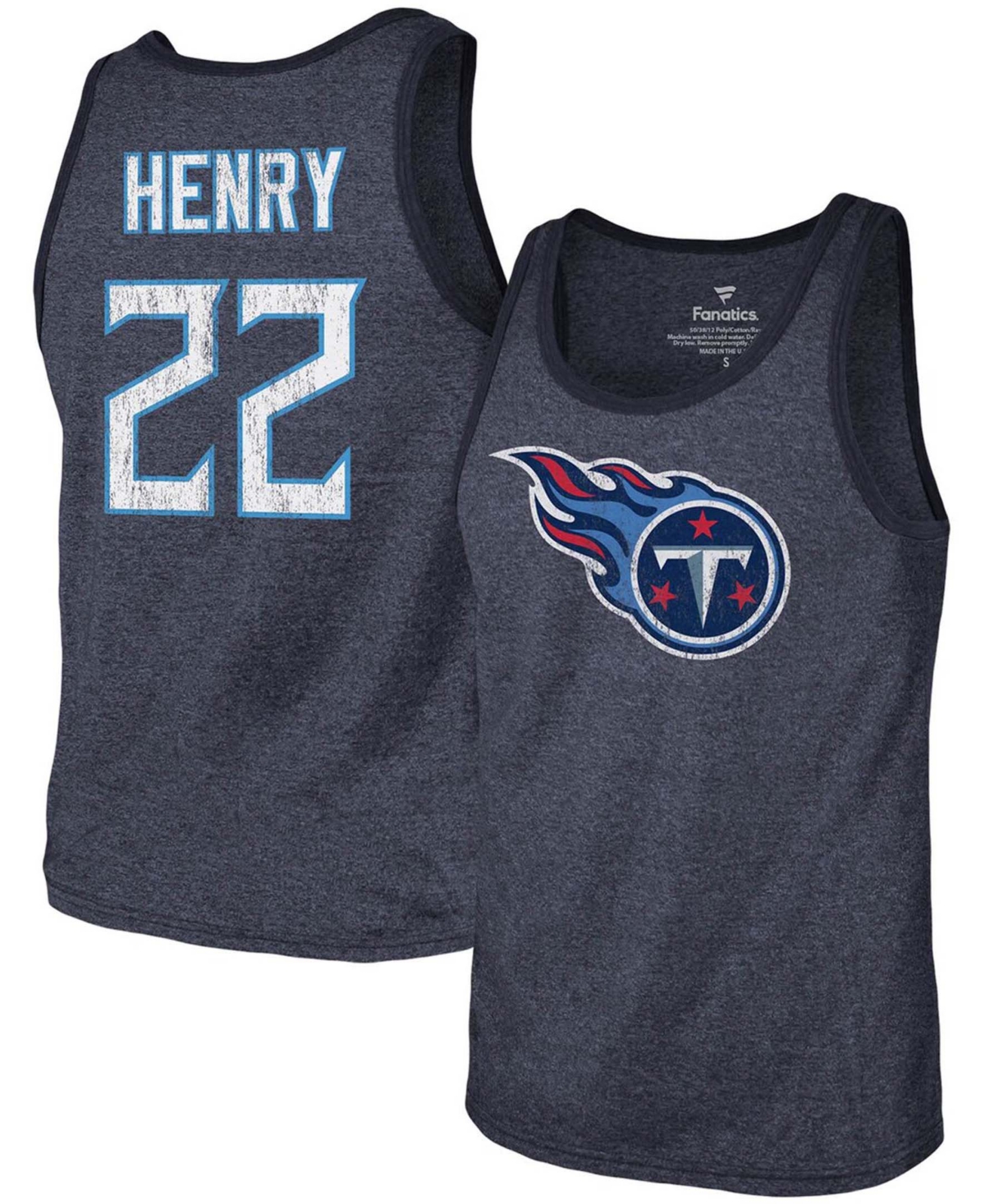 Fanatics Men's Derrick Henry Navy Tennessee Titans Name Number Tri-blend Tank Top