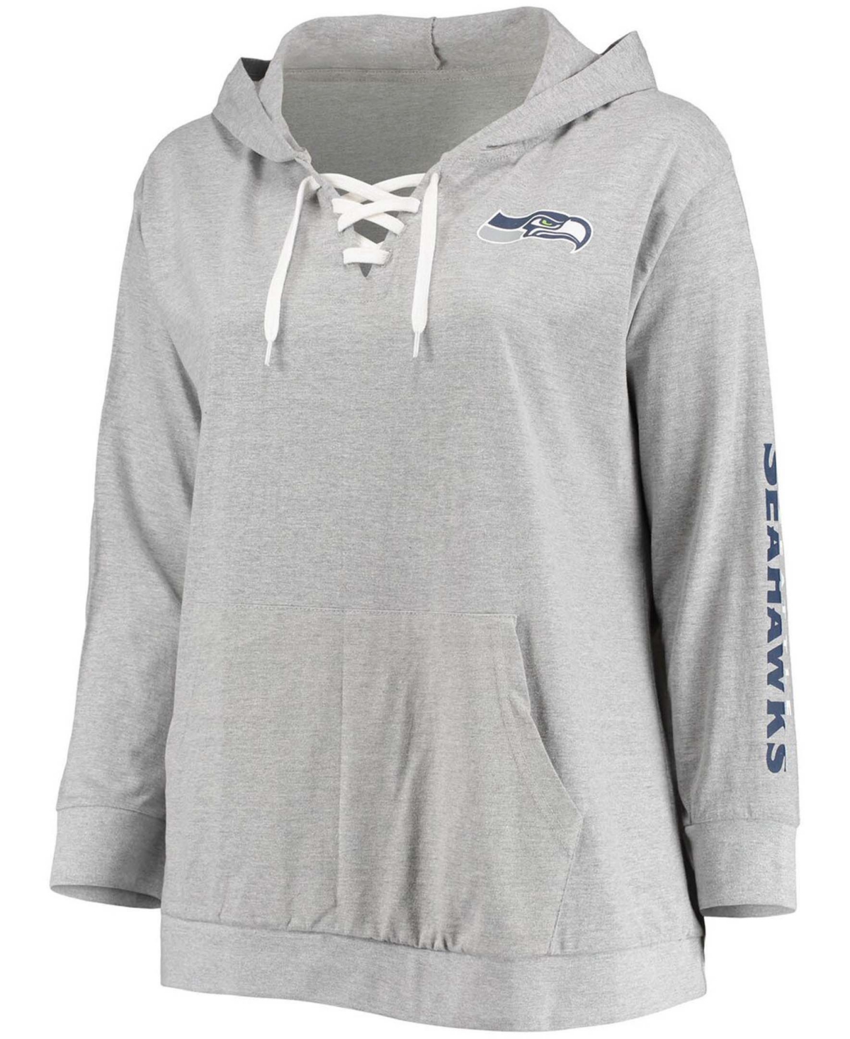 Women's Plus SizeSeattle Seahawks Lace-Up Pullover Hoodie - Heathered Gray