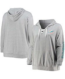 Women's Plus Size Heathered Gray Miami Dolphins Lace-Up Pullover Hoodie