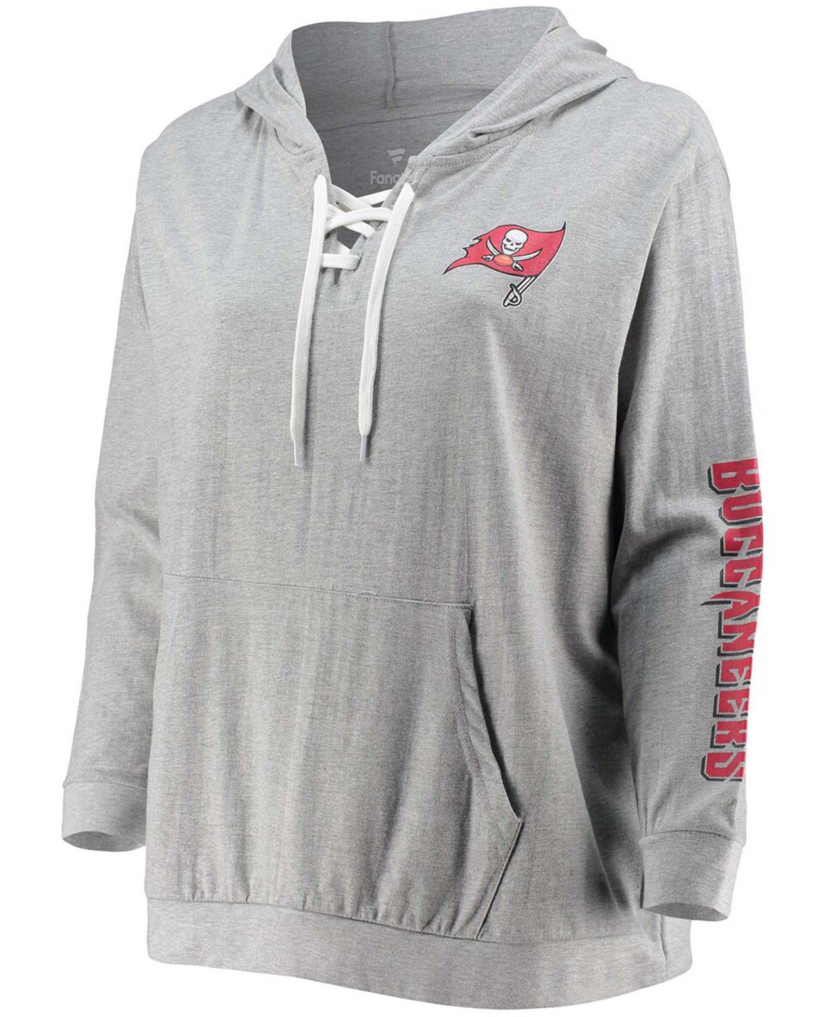 Women's Plus SizeTampa Bay Buccaneers Lace-Up Pullover Hoodie - Heathered Gray