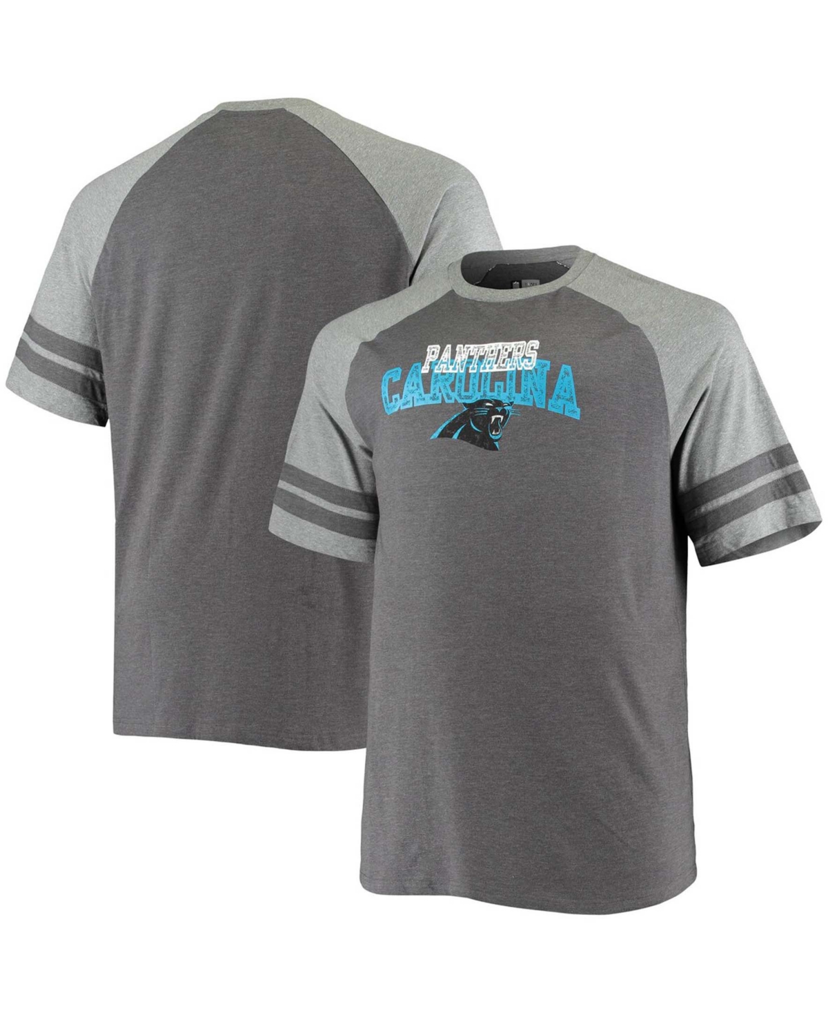 Shop Fanatics Men's Big And Tall Charcoal, Heathered Gray Carolina Panthers Two-stripe Tri-blend Raglan T-shirt In Charcoal,heathered Gray