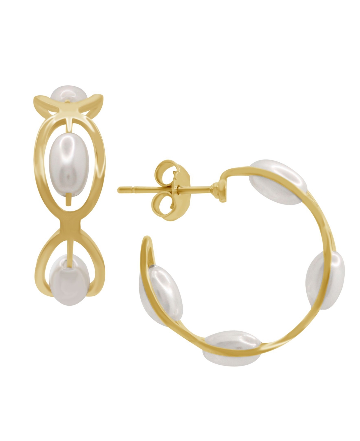 Gold Plated Fancy C Hoop Post Earrings - Gold-Plated